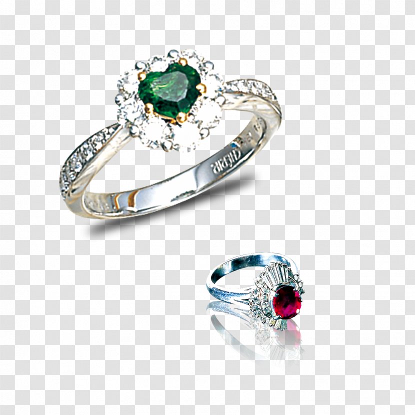 Wedding Ring Diamond Emerald - Silver - Free Pull Material Transparent PNG
