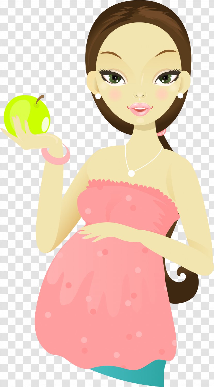 Pregnancy Cartoon Woman Mother - Heart - Pregnant Holding Apple Transparent PNG