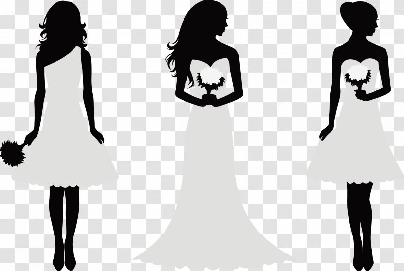 Decorative Silhouette Bride And Bridesmaids - Watercolor - Cartoon Transparent PNG