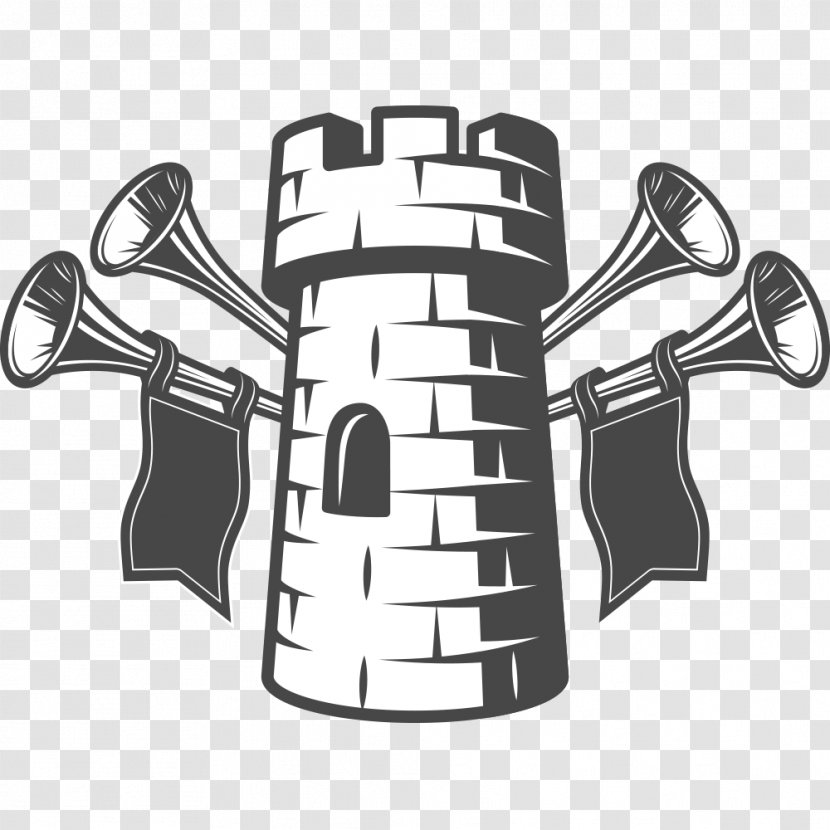 Towerview B&B Breakfast Logo Illustration - Black And White - Castle Horn Transparent PNG