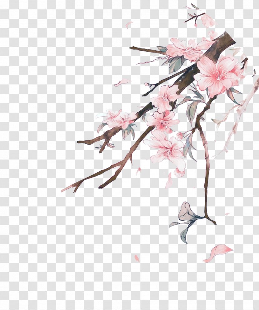 IPhone 6S Ink Wash Painting Chinese - Floristry - Hand-painted Peach Blossom Transparent PNG