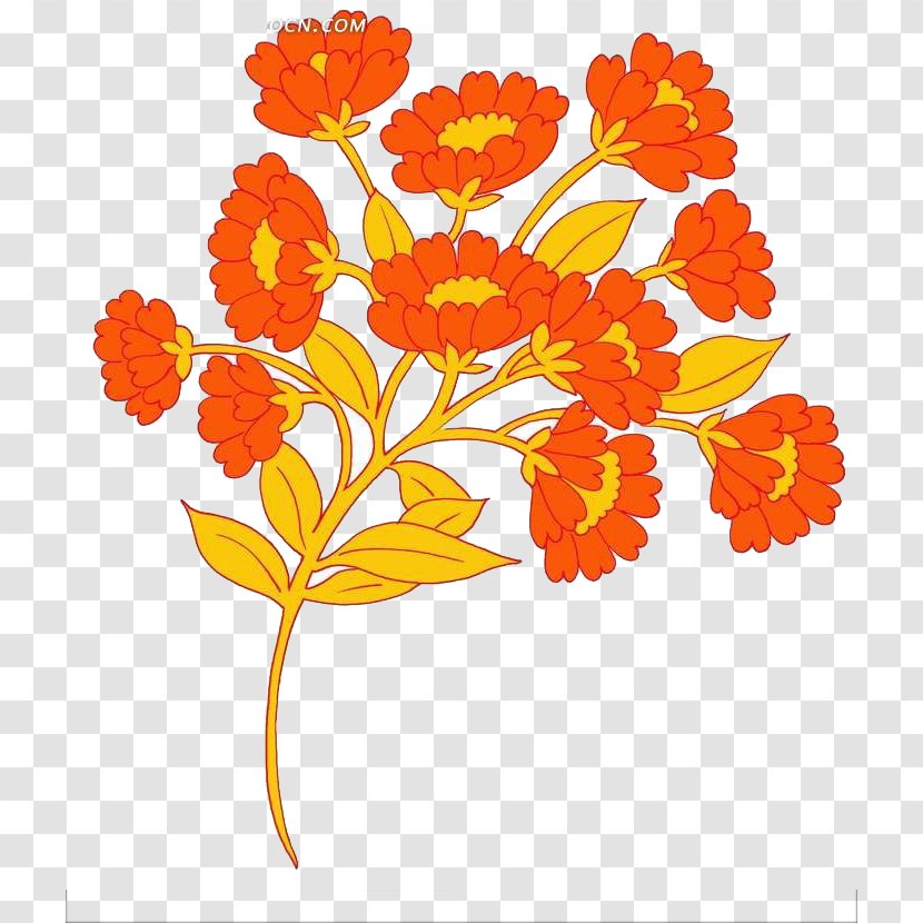 Chrysanthemum Xd7grandiflorum Watercolor Painting - Floral Design - Bright Orange Flower Group Transparent PNG