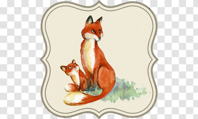 Infant Drawing Mother Fox Watercolor Painting - Art - Animal Transparent PNG