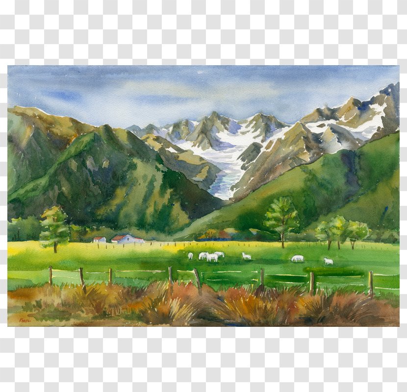 Fox Glacier Watercolor Painting Mount Scenery - Paint Transparent PNG