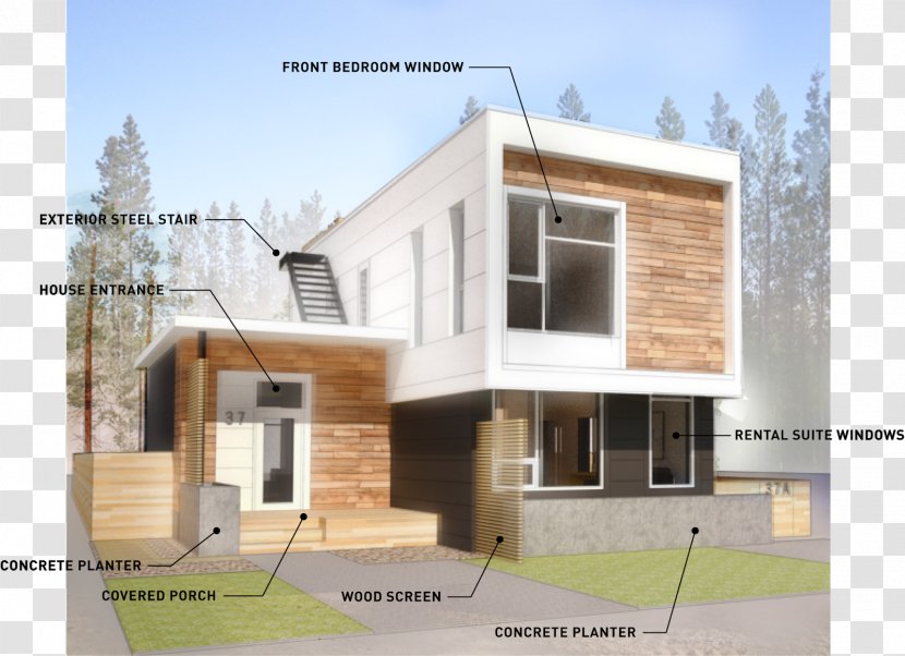 House Flat Roof Facade Pitch - Home - Exterior Design Transparent PNG