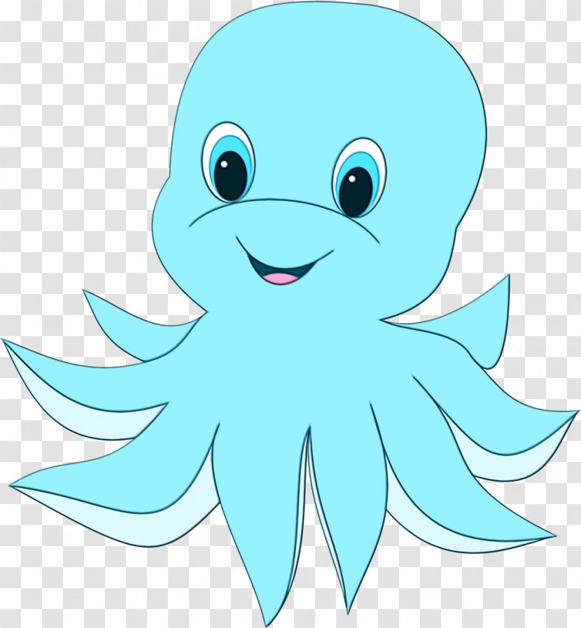 Aqua Turquoise Cartoon Octopus - Marine Invertebrates Transparent PNG