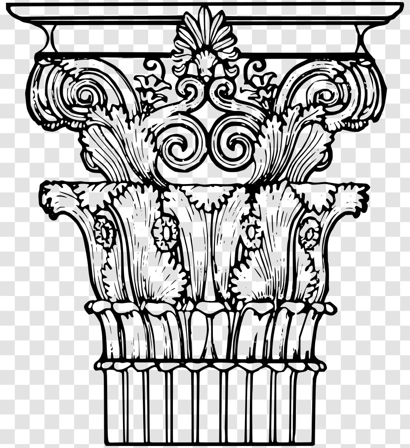 Corinthian Order Column Drawing Classical Capital - Monochrome Photography - Roman Transparent PNG