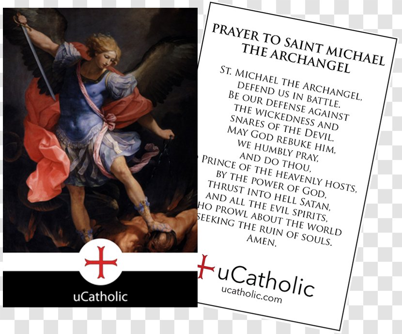 The Archangel Michael Defeating Satan Prayer To Saint Holy Card - Angel Transparent PNG