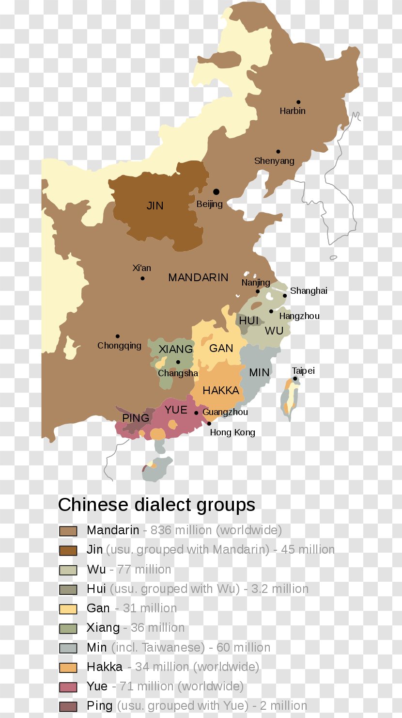 Language Atlas Of China Sinitic Languages Mandarin Chinese - Linguistic Map - Word Transparent PNG