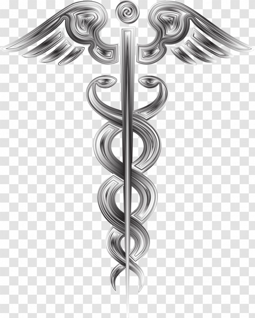 Staff Of Hermes Medicine Grayscale Clip Art - Symbol Transparent PNG