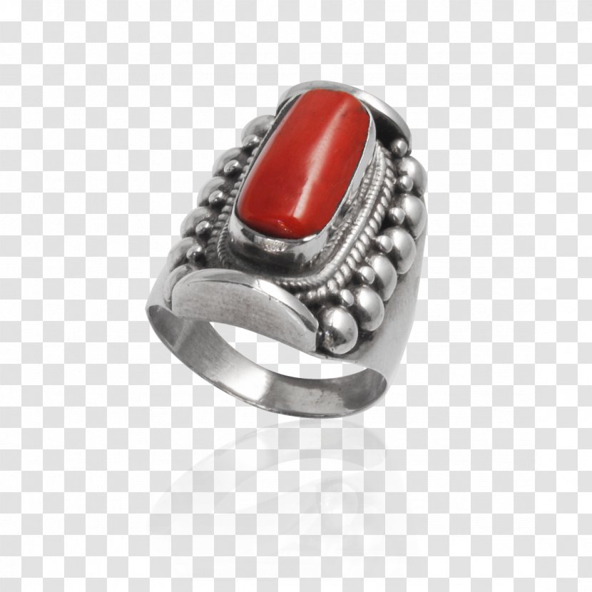 Ring Red Coral Gemstone Tanzanite Silver - Body Jewelry Transparent PNG