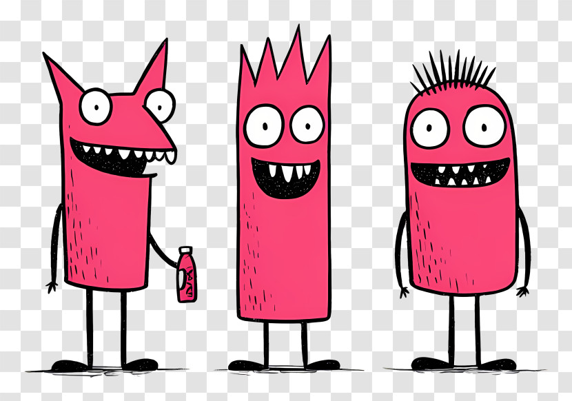 Cartoon Group - Three Pink Cartoon Monsters Transparent PNG