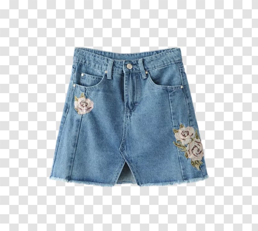 Denim Skirt Jeans Dress - Embroidery - Flowers Transparent PNG