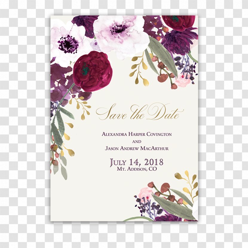 Wedding Invitation Paper Flower Burgundy - Flowering Plant - Save The Date Transparent PNG