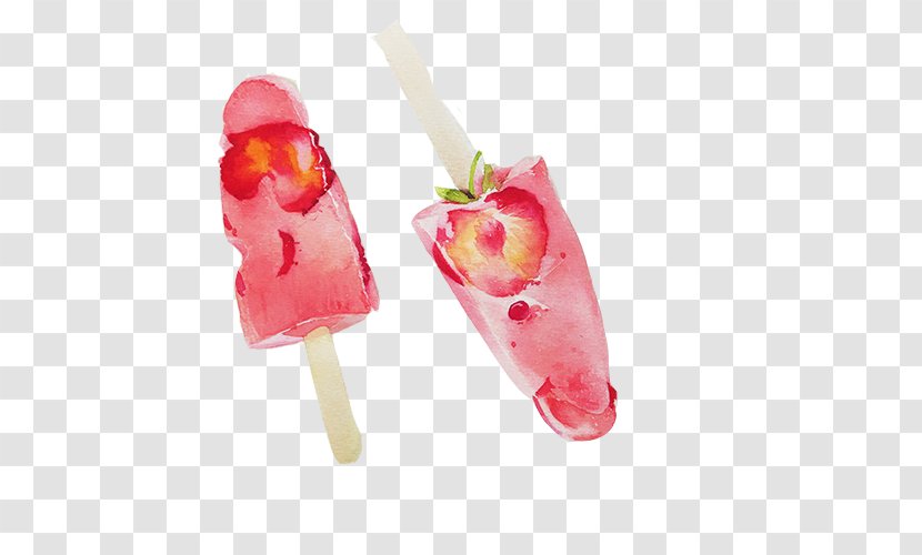 Ice Cream Pop Sundae Food - Frozen Dessert - Strawberry Hand-painted Material Picture Transparent PNG