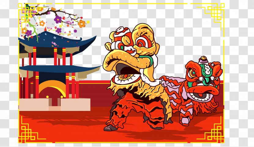 Lion Dance Mid-Autumn Festival Chinese New Year - Traditional Holidays - Vector Transparent PNG