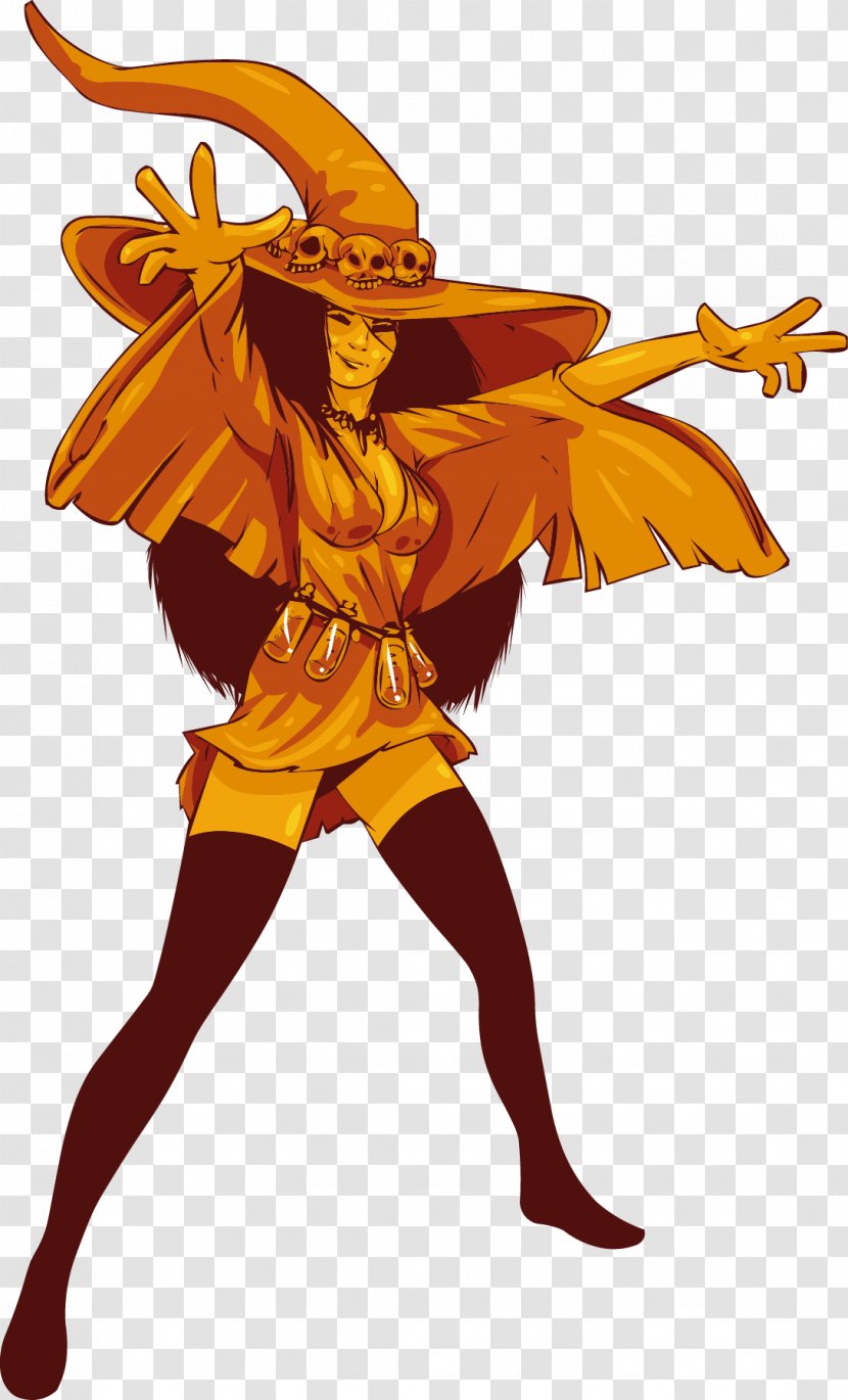 Halloween Witchcraft - Mythical Creature - With A Hat Wearing Long Hair Elements Of The Woman Transparent PNG