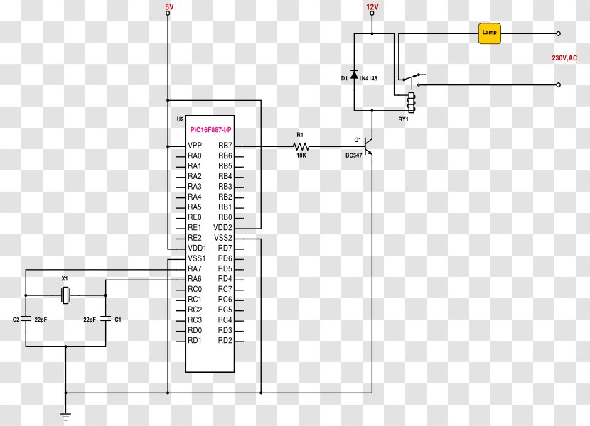 Relay PIC Microcontroller Schematic Electrical Switches - Drawing - Control System Transparent PNG