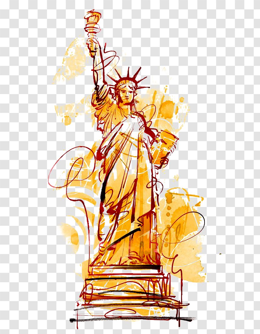 Statue Of Liberty Cartoon Watercolor Painting Illustration - New York City - Drawing Transparent PNG