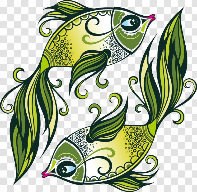 Pisces Astrological Sign Zodiac Drawing Illustration - Horoscope - Vector Pattern Fish Transparent PNG