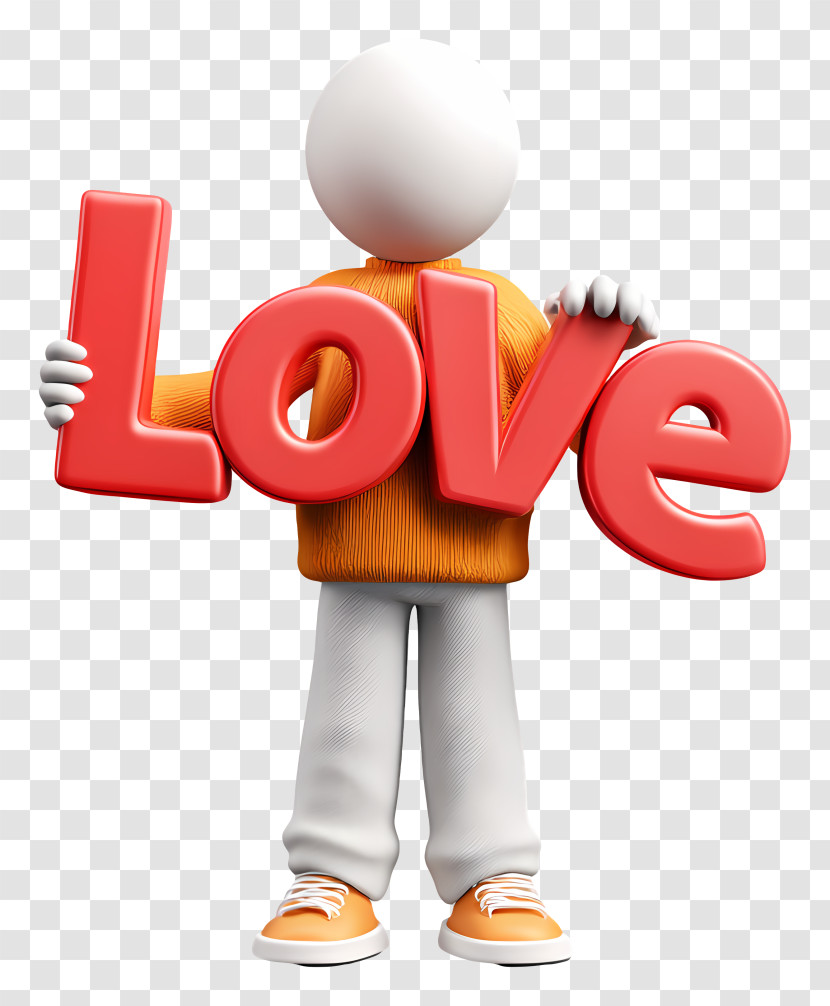 3D Character Holding LOVE Sign Transparent PNG