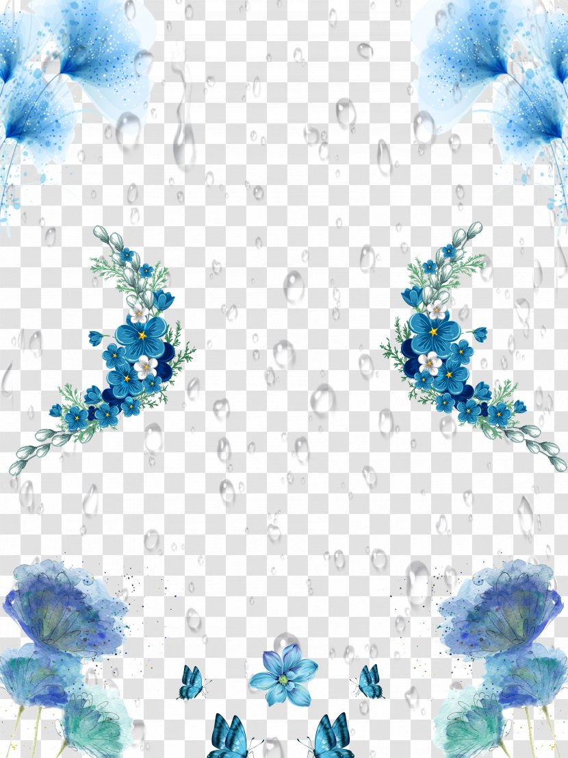 Yushui Solar Term Poster Qingming - Blue Flower Rain Background Transparent PNG