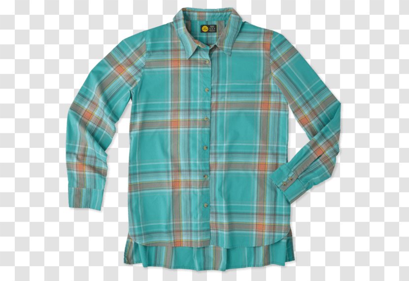 Blouse Tartan Button Sleeve Outerwear - Turquoise Transparent PNG
