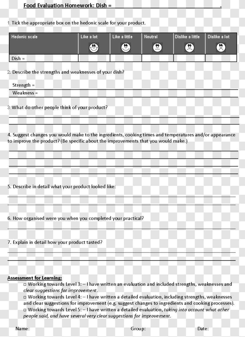 Evaluation Food Cooking Template Essay - Tree Transparent PNG