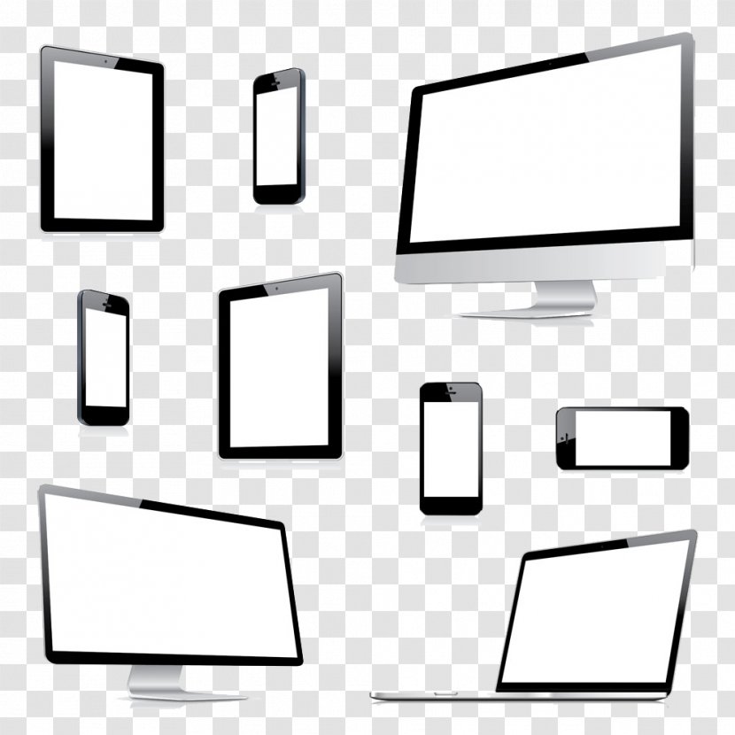 Vector Laptop Clip Art - Monochrome - Desktop Computer And Cell Phone IPAD Transparent PNG