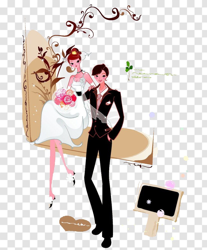 Wedding Invitation Bridegroom - Silhouette - Cartoon Bride And Groom Transparent PNG