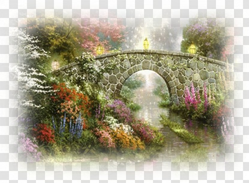 Cobblestone Bridge Oil Painting Canvas Print Transparent PNG