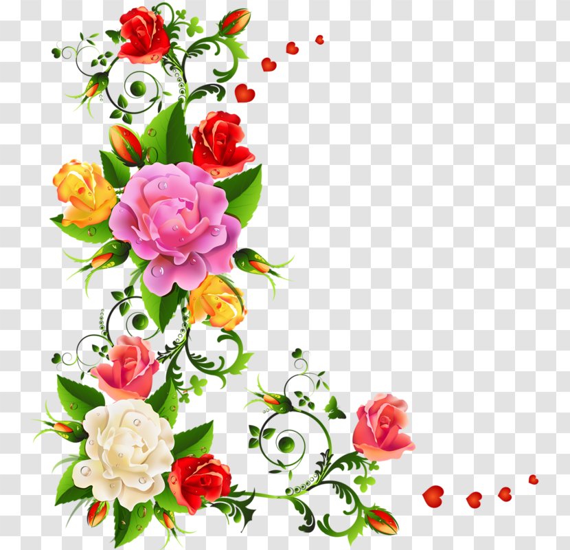 Border Flowers Color Clip Art - Flora - Hand-painted Rose Transparent PNG