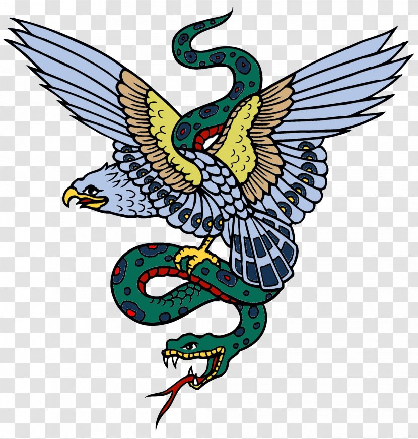 Okeetee Corn Snake Bird Tattoo Flash - Feather - Clutching A Snake's Eagle Transparent PNG