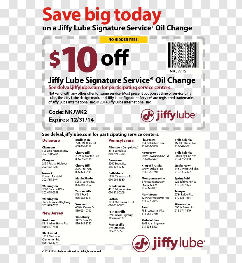 Jiffy Lube Car Coupon Valvoline Discounts And Allowances Transparent PNG