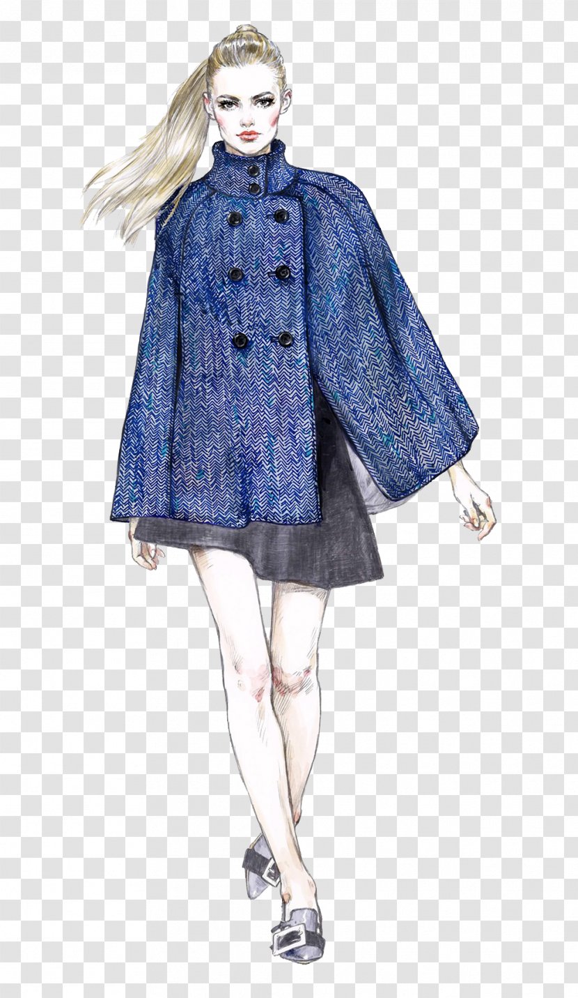 Fashion Drawing Designer Illustration - Catwalk - Blue Dress Painting Transparent PNG