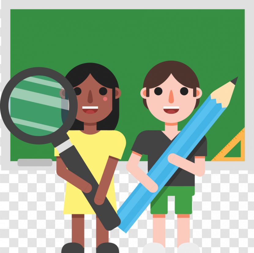 Magnifying Glass Clip Art - Cartoon - Students Holding A Transparent PNG