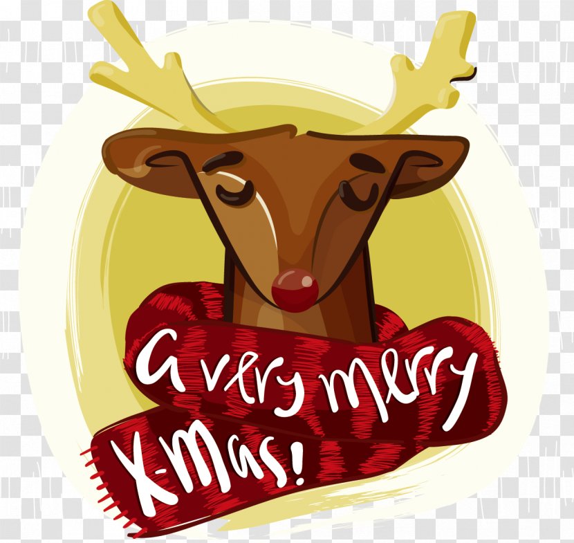 Rudolph Reindeer Santa Claus Christmas - Card - Vector Illustration Transparent PNG