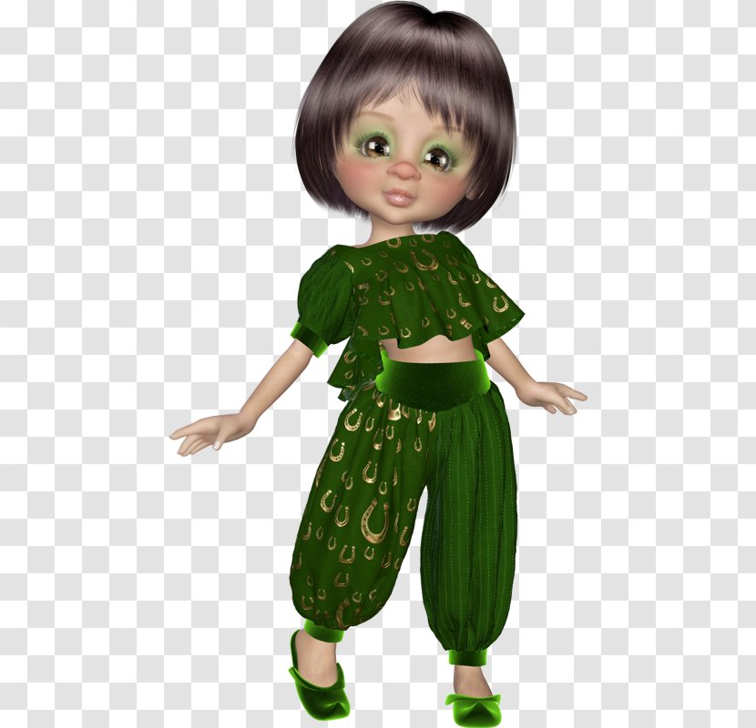 Green Toddler Character Brown Hair Fiction - Doll Transparent PNG