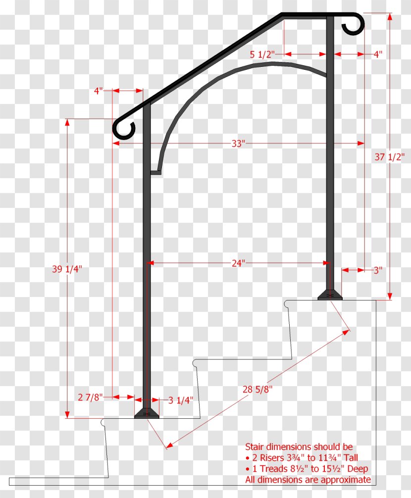 Handrail Stairs Wrought Iron Stair Riser Building Materials - Arch Railing Transparent PNG