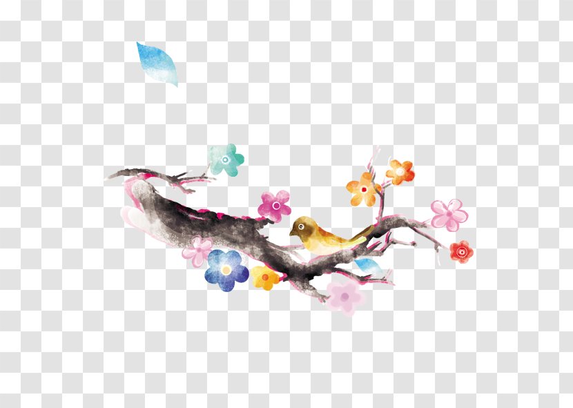 Flower Watercolor Painting Illustration - Floral Design - Birds And Flowers Transparent PNG