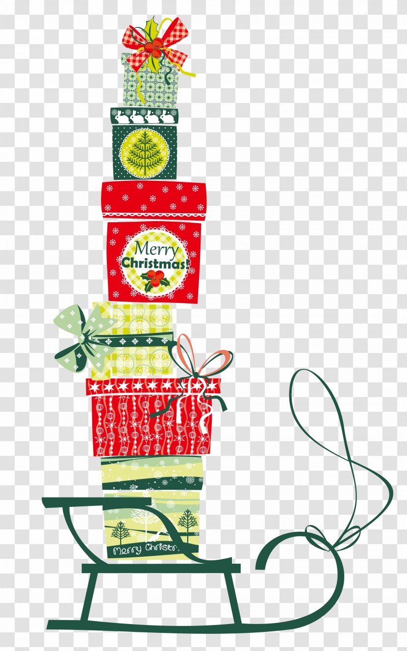 Sleigh On The Christmas Gift Box Vector - Poster Transparent PNG