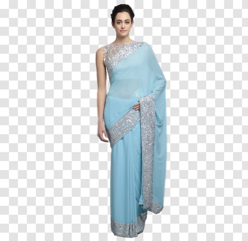 Sari Blue Dress Blouse Sequin - Silver - Handwork Transparent PNG