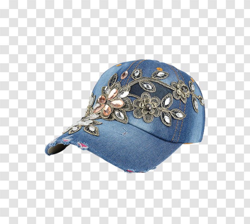 Baseball Cap Embroidery Hat Imitation Gemstones & Rhinestones - Headgear - Denim Transparent PNG