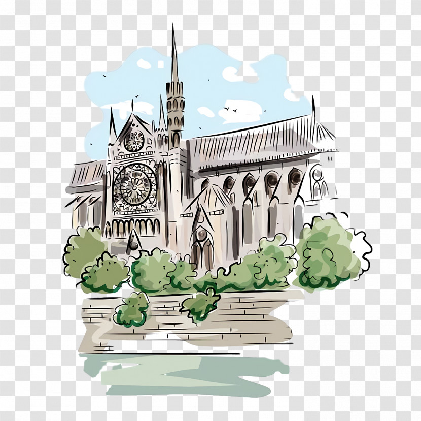 Green Landmark Architecture Building Sketch Transparent PNG