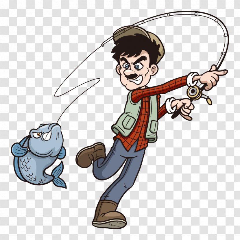 Fishing Rod Cartoon Clip Art - Fictional Character - Middle-aged Men Transparent PNG