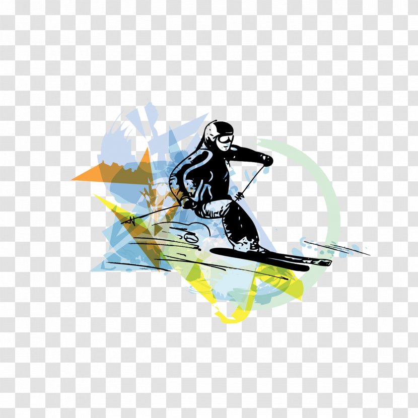 Skiing Sport Watercolor Painting Illustration - Cartoon - Graffiti Transparent PNG