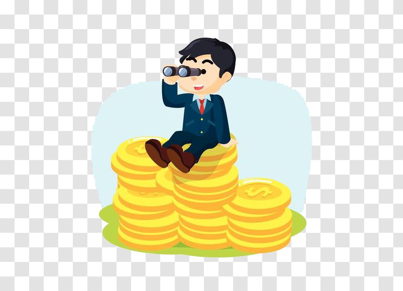 Cartoon Illustration - A Man Sitting On Gold Coin Transparent PNG