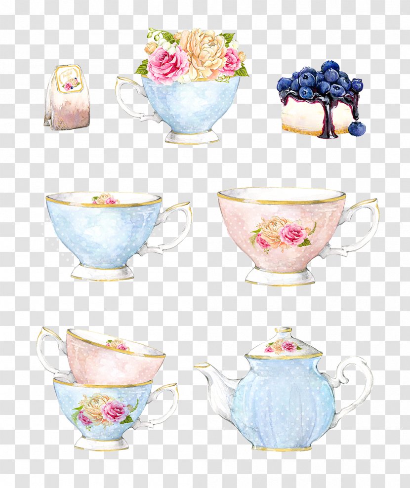 Coffee Cup Porcelain Vase Saucer - Petal - Vector Decorative Hand-painted Watercolor Background Transparent PNG