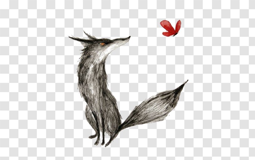 Grimms Fairy Tales Little Red Riding Hood Big Bad Wolf Gray Illustration - Hand-painted Fox Transparent PNG