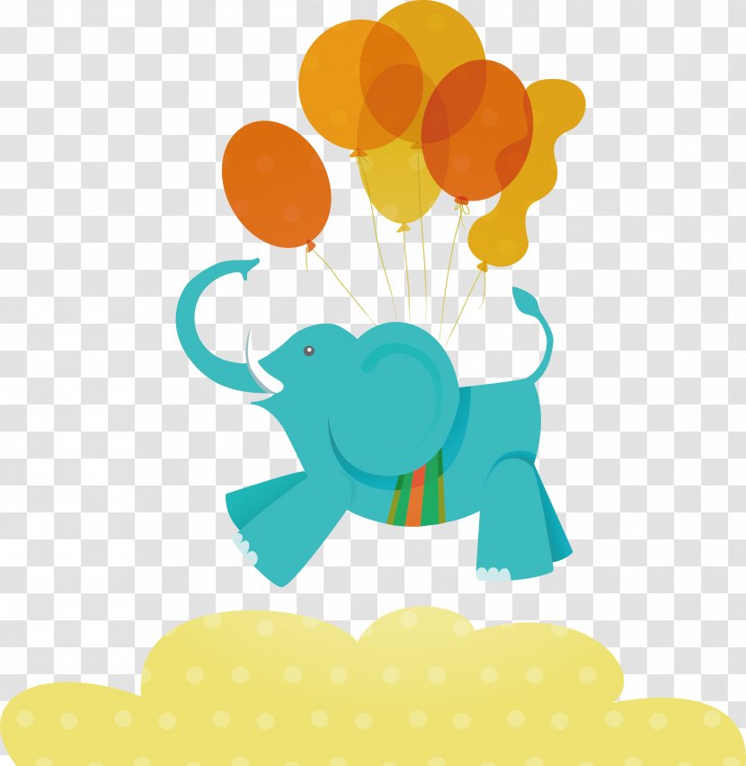 Hathi Jr. Elephant Euclidean Vector Illustration - Balloon - Blue Flying Transparent PNG